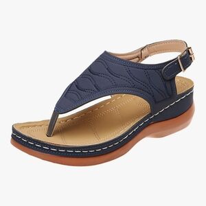 SOLD ELSEWHERE.  Blue and Tan Comfort Sandals with Slingback Strap